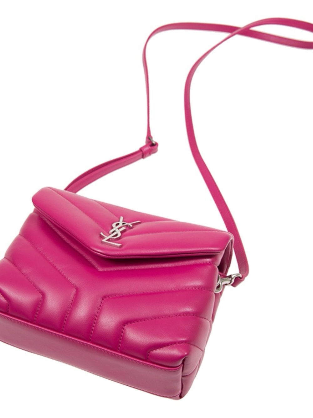 Saint Laurent Fuchsia Quilted Leather Crossbody with Silver YSL Logo - Picture 4 of 6